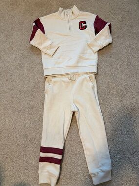 Cat & Jack Cream Sweatshirt and Joggers with Maroon Accents
